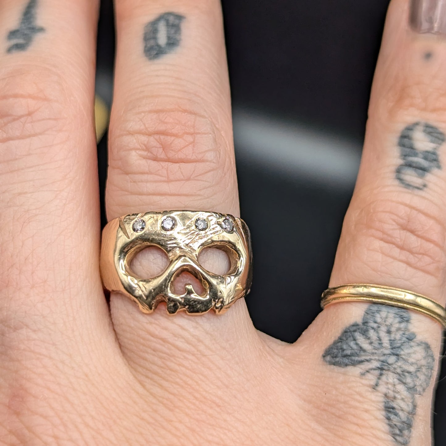 Champagne Diamond Skull Ring
