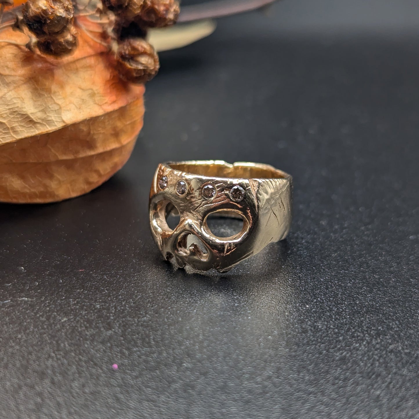 Champagne Diamond Skull Ring
