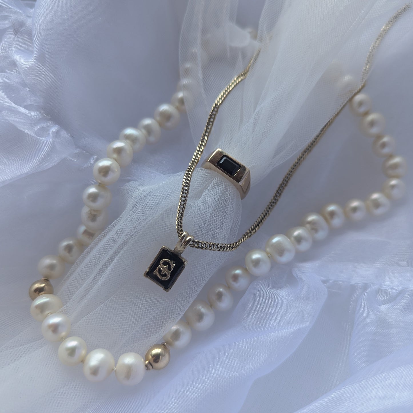 Onyx "S" Initial Pendant