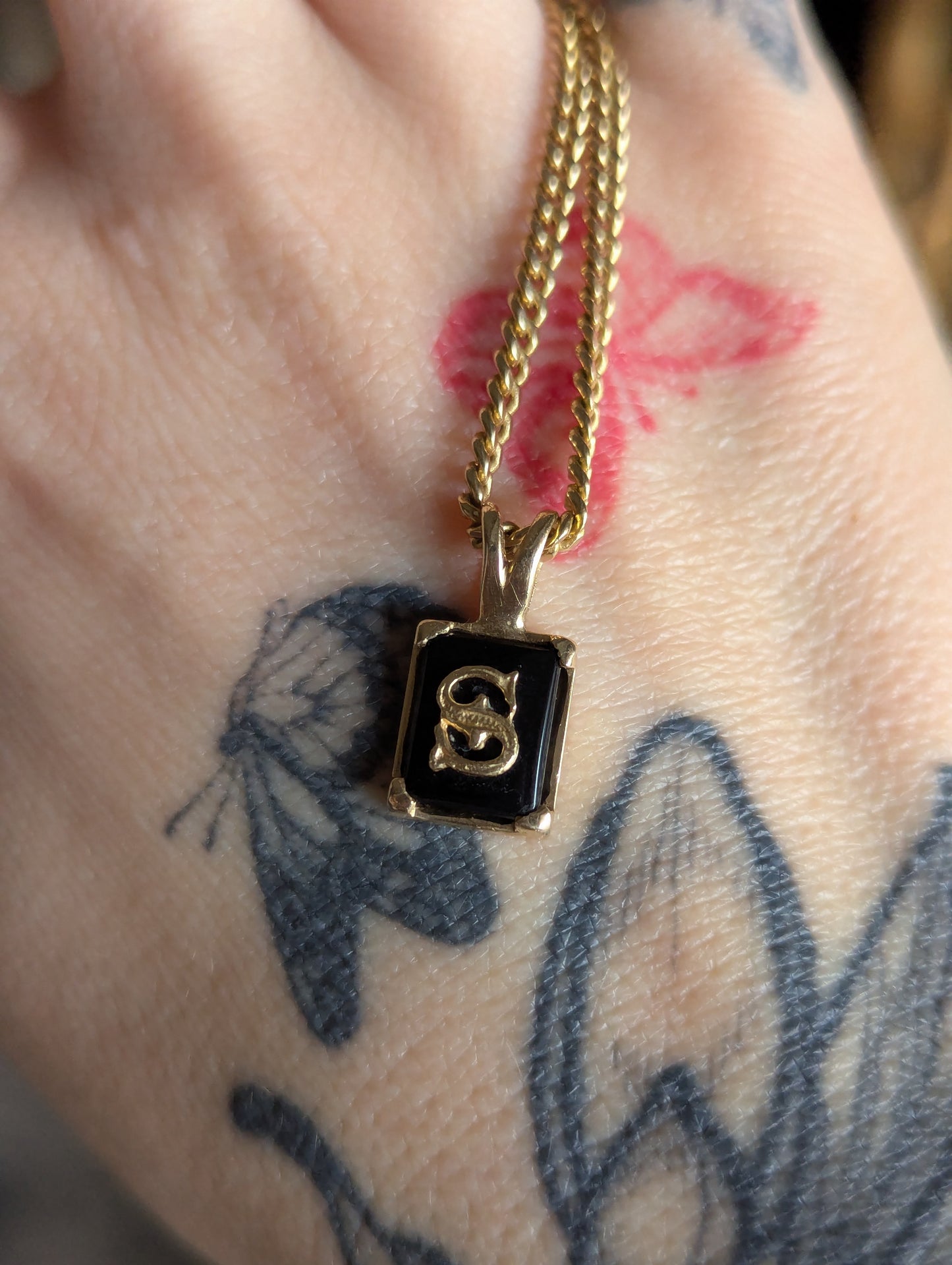 Onyx "S" Initial Pendant